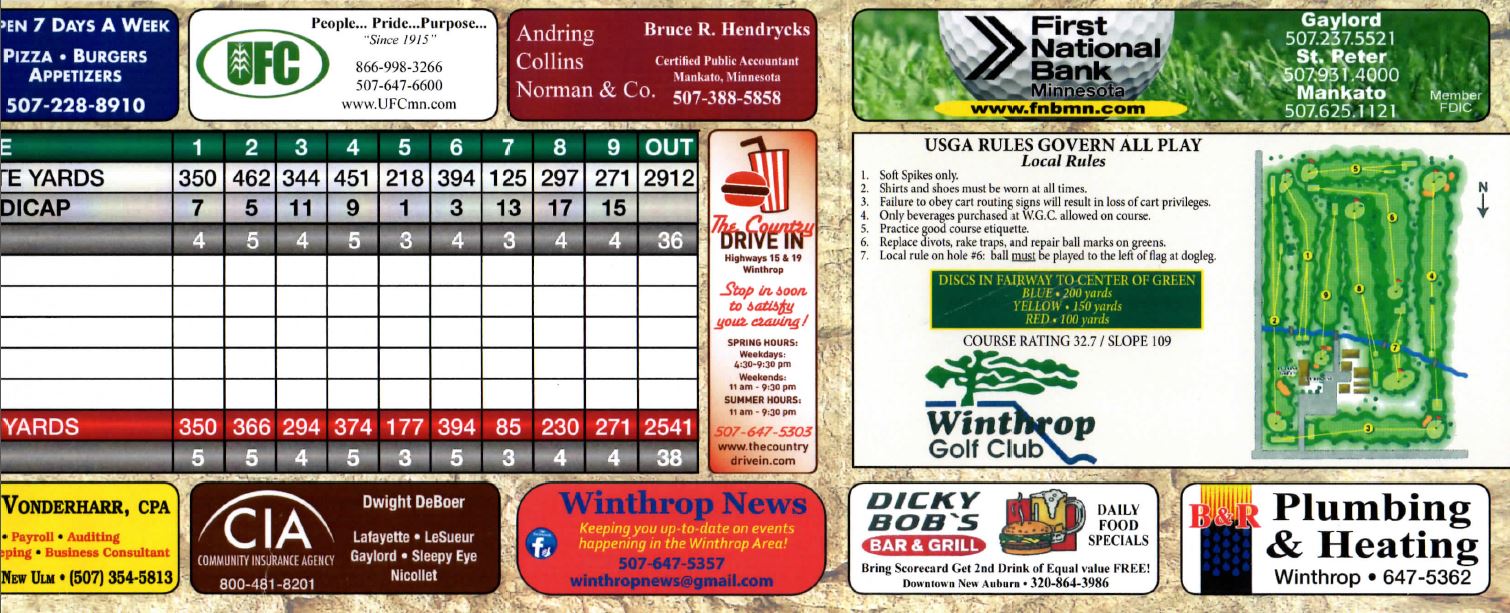 Scorecard Winthrop Golf Club
